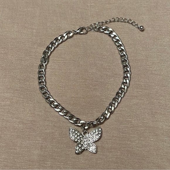 Silver Rhinestone Butterfly Anklet - Picture 5 of 5